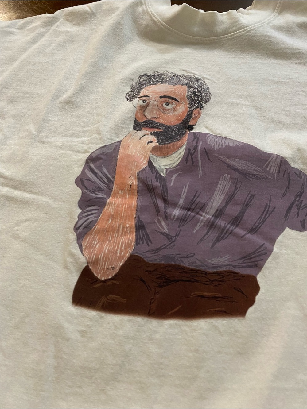 Graphic Tee with Illustrated Bearded Man - White
